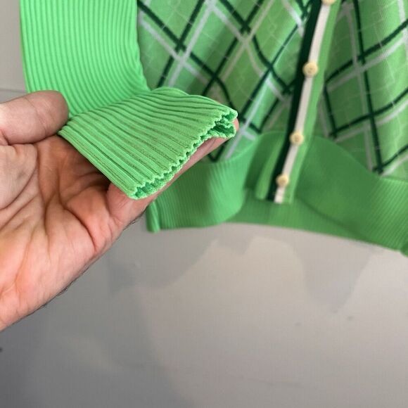 Vtg 60s 70s Green Argyle Cardigan Knit Check 5-6 Women's Aspirations Preppy - Picture 3 of 4